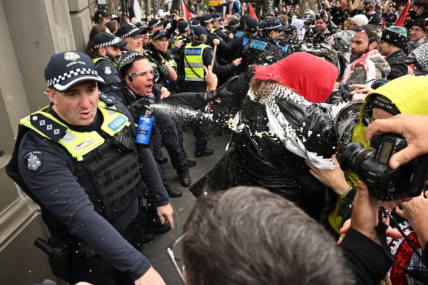 Police use spray on protesters at pro-Palestinian rally in Melbourne