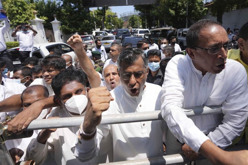 Sri Lankan opposition leader Sajith Premadasa joins other opposition law makers in anti-government protests in Colombo.
