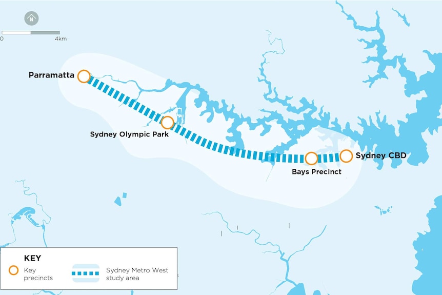 The proposed route for the Sydney Metro West line, from Parramatta to Sydney's CBD.
