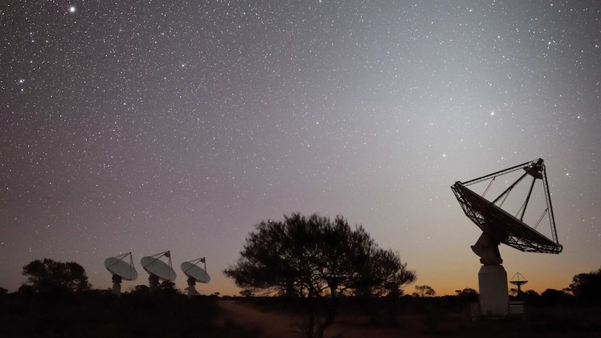 ASKAP telescopes pointed at the night sky east of Geraldton