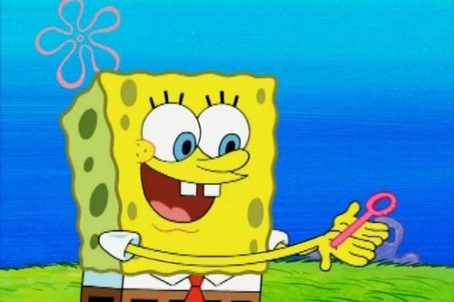SpongeBob SquarePants character holds up a pink key