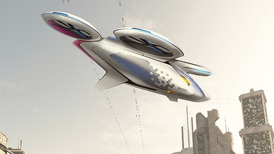 Artist's impression of the multipropeller CityAirbus vehicle - flying car
