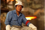 Portrait of a Chinese steel mill worker