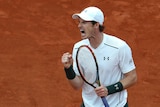 Andy Murray reacts during his French Open second round match against Mathias Bourgue.