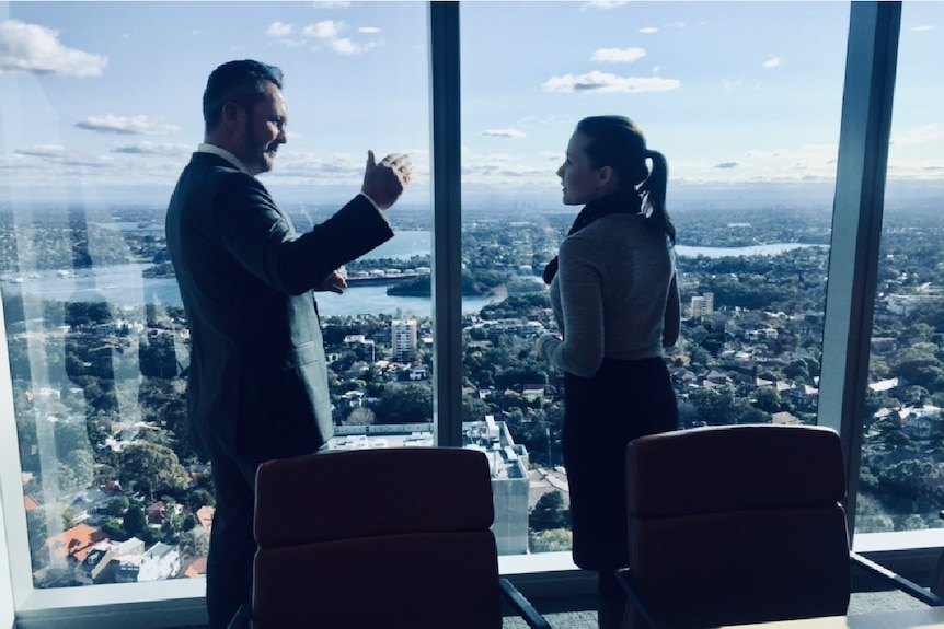 CBRE's Justin Brown being interviewed in Sydney