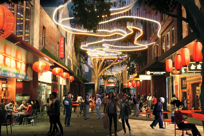 artist rendering of vibrant streetscape