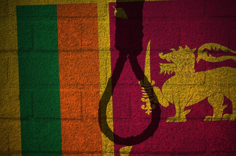 An illustration of a hangman's rope in front of Sri Lanka's flag