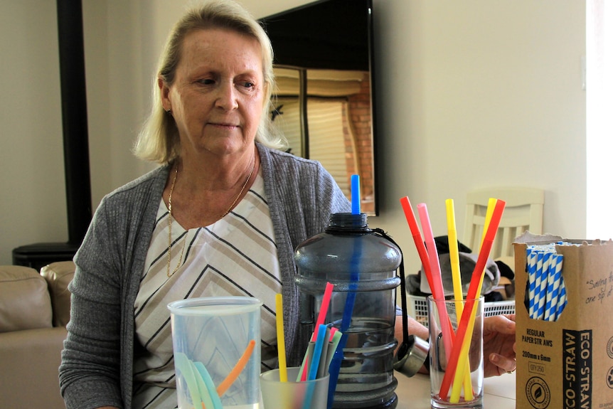 Moira Lee with some of the straws she has bought for husband Terry.