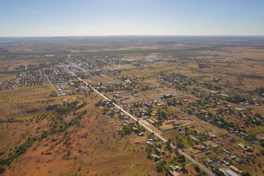 An aerial view of a small outback town