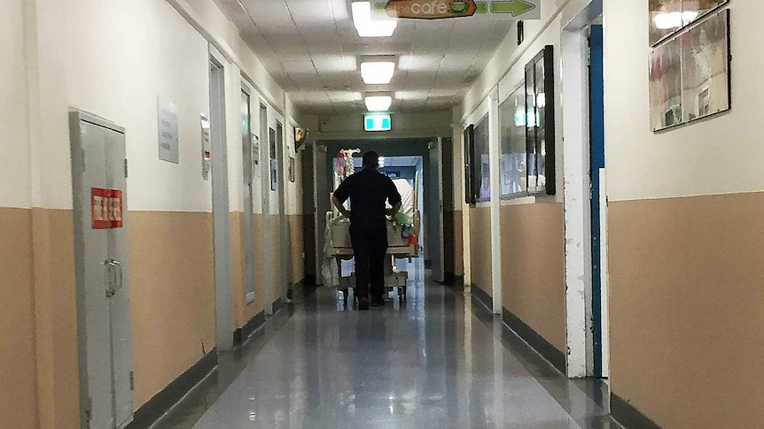 Patient being wheeled down corridor at Royal Hobart Hospital
