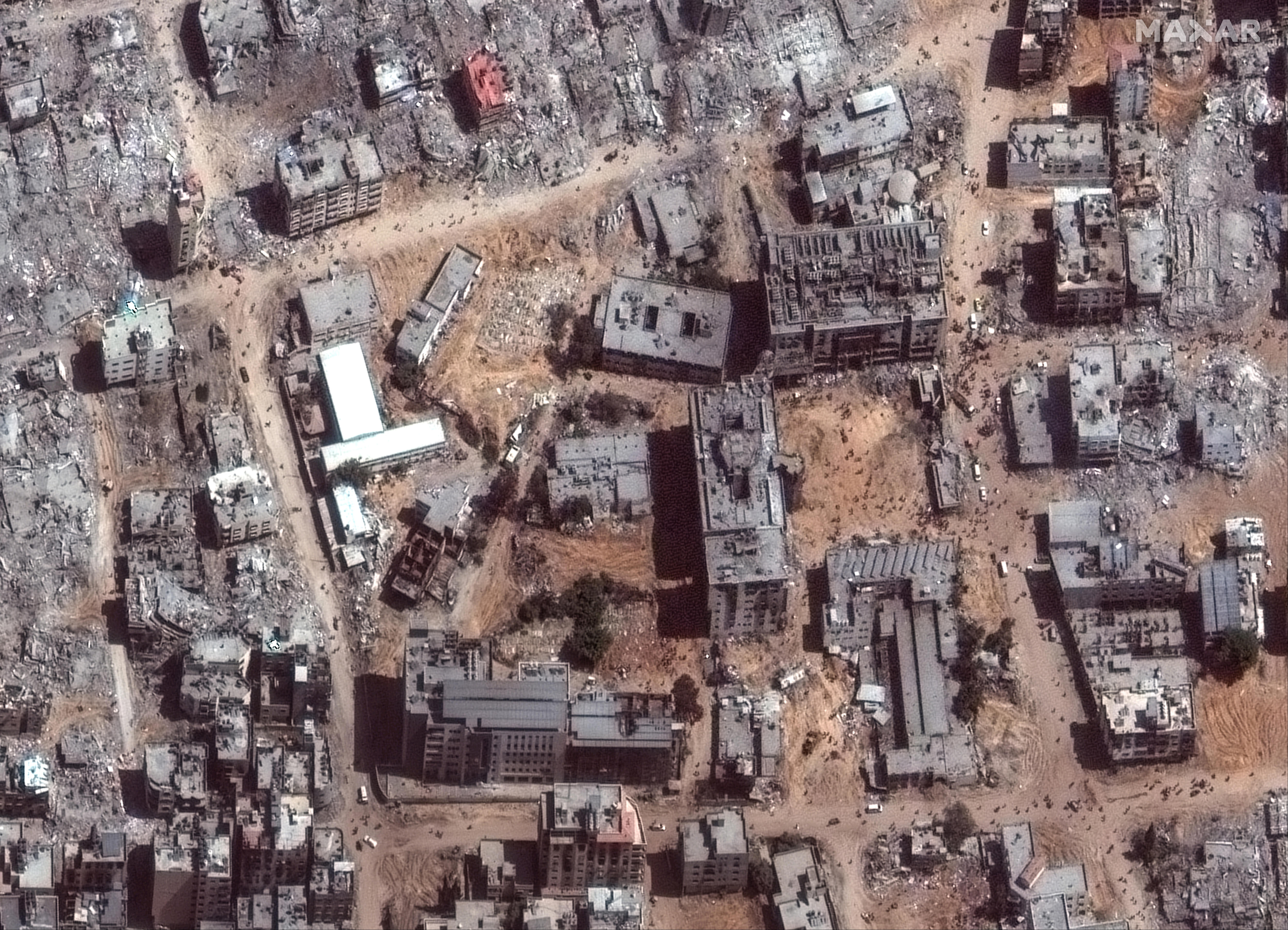 View on April 1, 2024 following the Israeli military's two-week raid. (Supplied: Maxar Technologies)