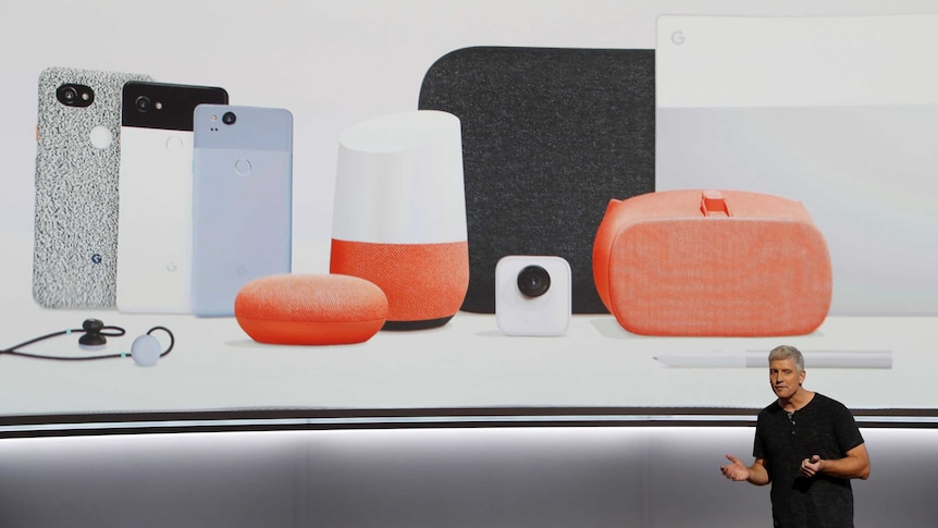 Google's Rick Osterloh speaks about several products during a launch event in San Francisco.
