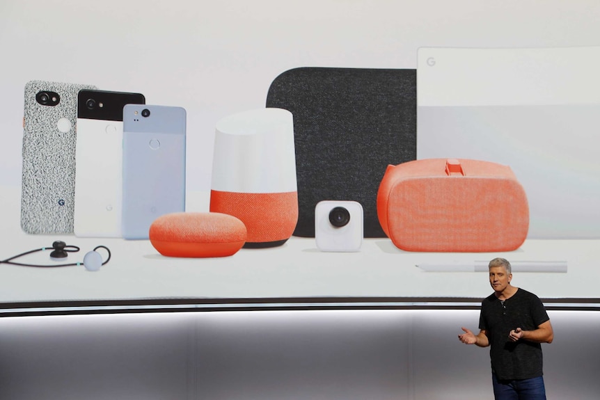 Google's Rick Osterloh speaks about several products during a launch event in San Francisco.