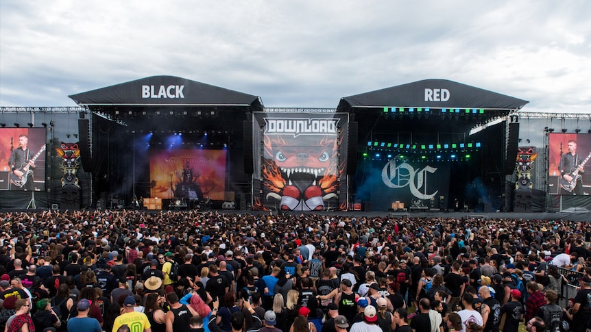 Mastodon performing at the split main stage at Download Festival, Melbourne 2018