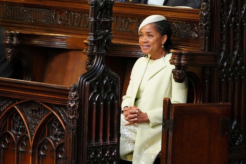 Doria Ragland takes her seat in St George's Chapel at Windsor Castle.
