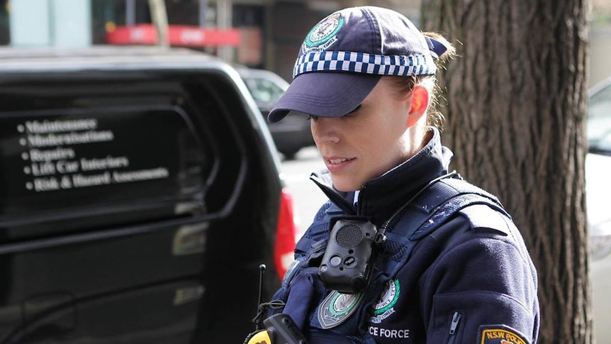 NSW policewoman wearing body-mounted video camera