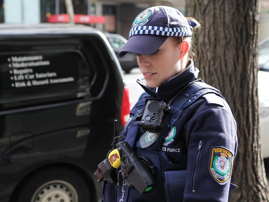 NSW policewoman wearing body-mounted video camera