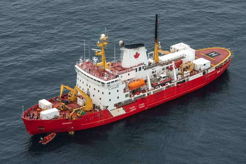 An aerial shot of the research vessel.