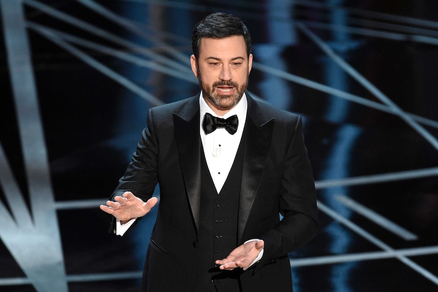 Host Jimmy Kimmel speaks at the Oscars.