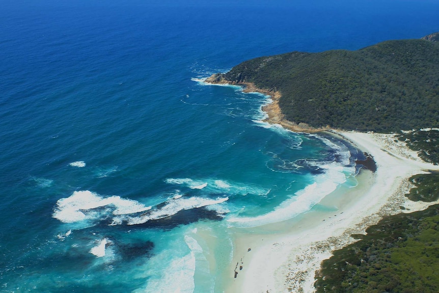 An aerial photo of a beach.