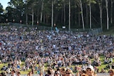Crowds sit on the hill at the amphitheatre on at Splendour in the Grass on August 1, 2010.