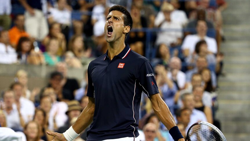 On top ... Novak Djokovic reacts during his quarter-final against Andy Murray