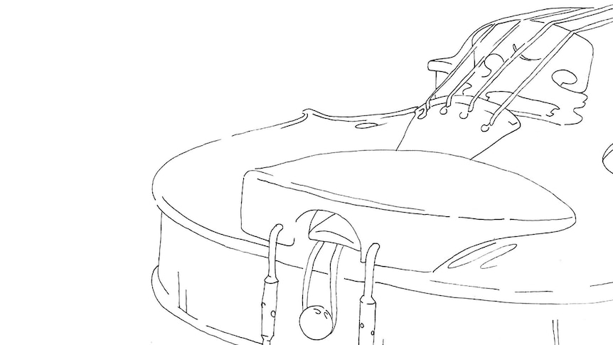 Line drawing of the base of a violin