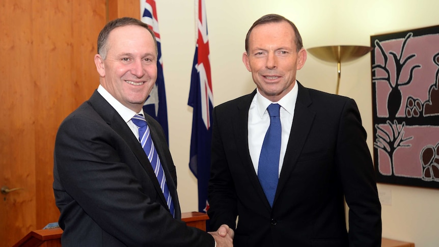 Tony Abbott and John Key at Parliament House in Canberra