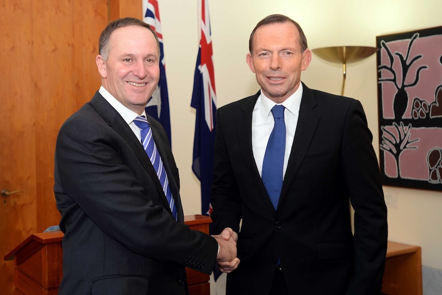 Tony Abbott and John Key at Parliament House in Canberra