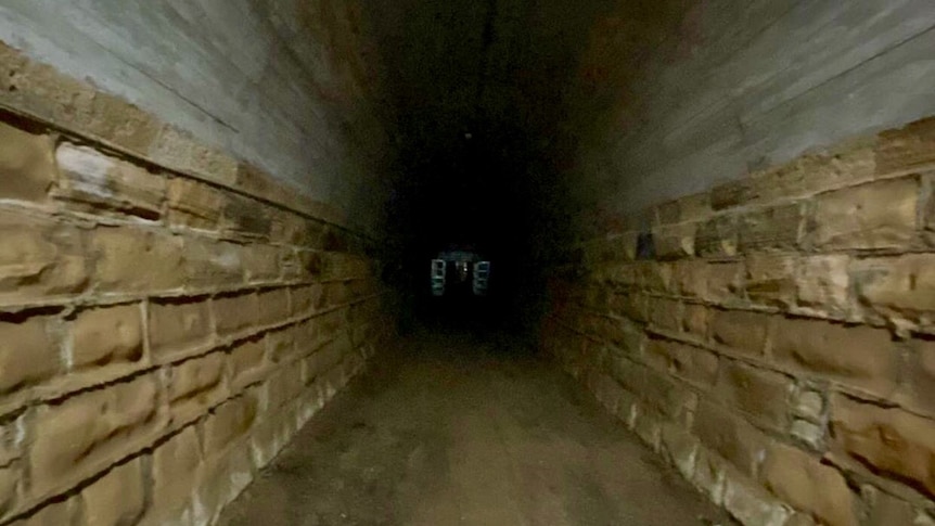 A dark, brick tunnel