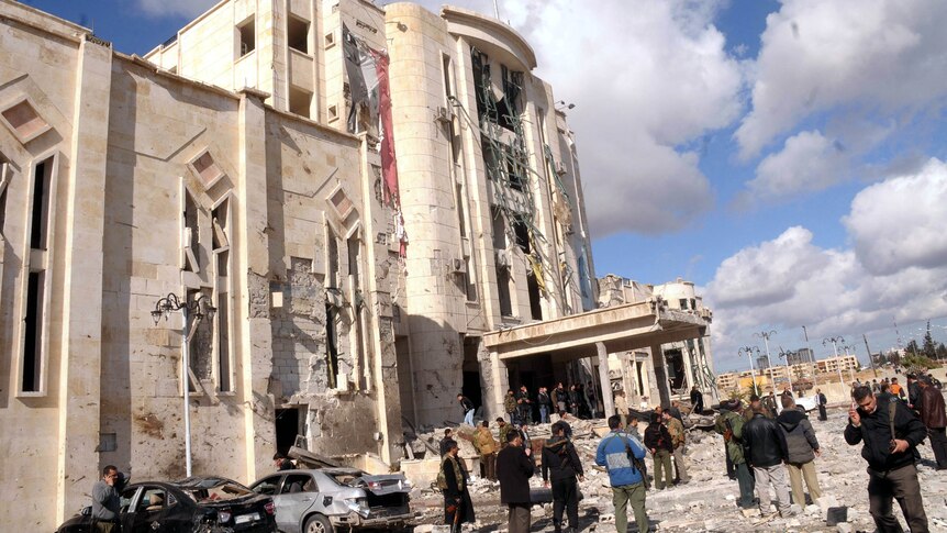 Damaged building at the site of an explosion in Aleppo, Syria. (Reuters: SANA)