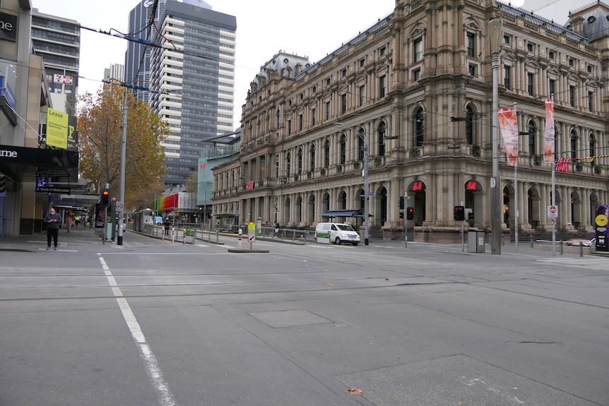 A quiet intersection in Melbourne CBD.