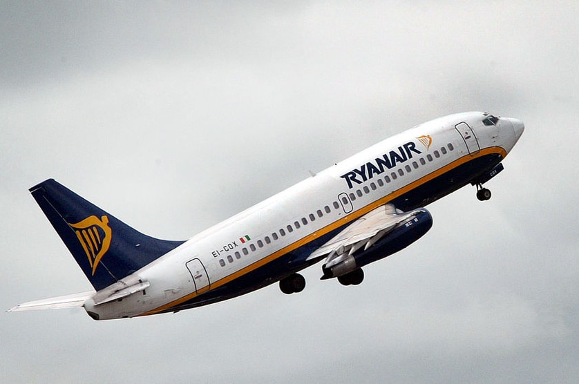 A Ryanair plane takes off from London's Luton Airport