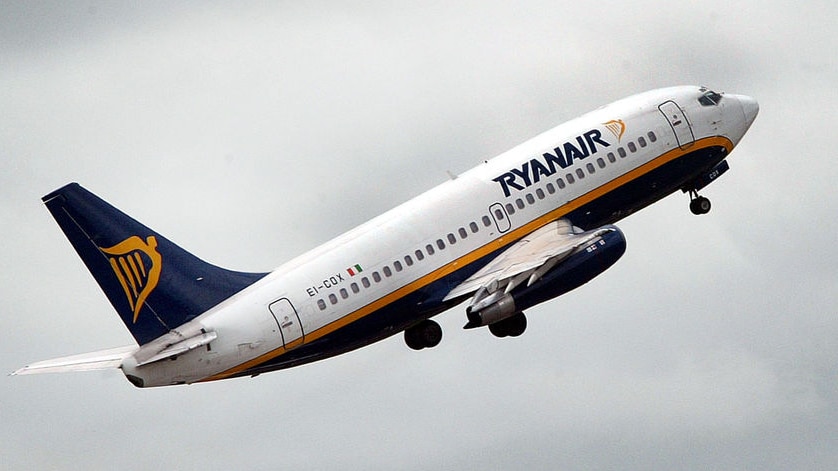 A Ryanair plane takes off from London's Luton Airport