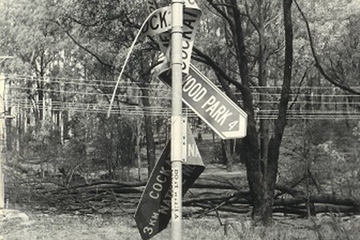 A heat-damaged road sign at a roundabout in Cockatoo in Victoria.