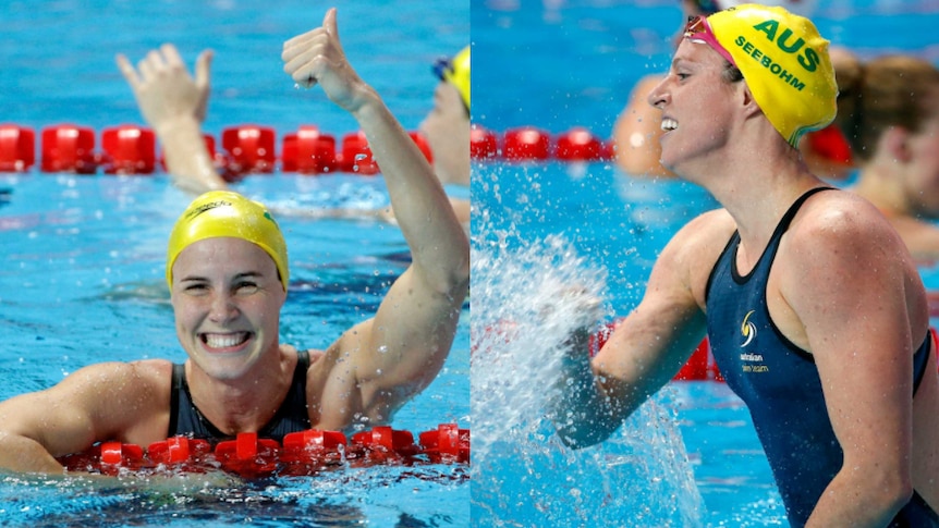 Bronte Campbell and Emily Seebohm at the 2015 swimming world championships