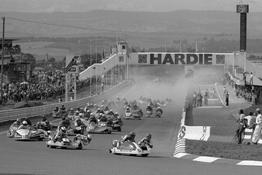 Black and white photograph of Mount Panorama