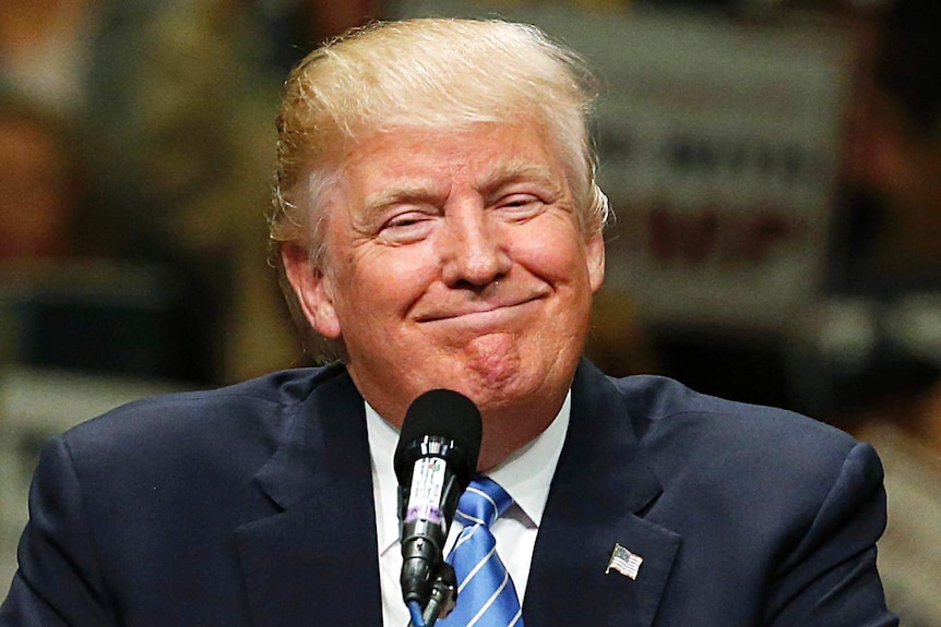 Donald Trump smiles during a rally with supporters in Anaheim, California, May 25, 2016.