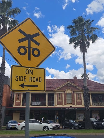 railway sign outside of hotel