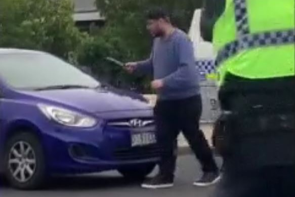 Still from video of John Saether threatening Tasmania Police 