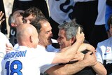 Emotional day: Inter Milan manager Jose Mourinho celebrates his second straight scudetto.