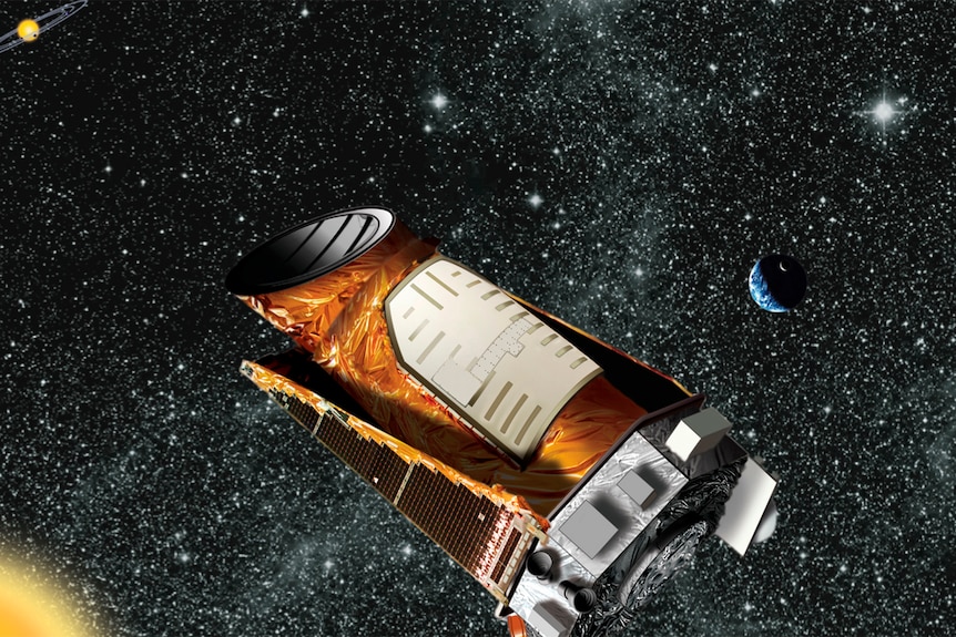 An artist's composite of the Kepler telescope.