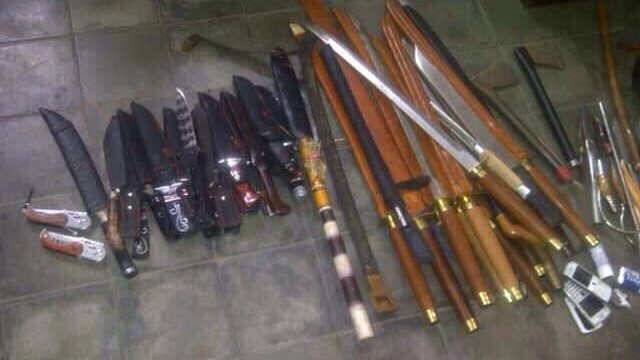 Weapons on the floor of Bali's Kerobokan Prison.