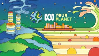 Cover illustration for ABC Your Planet: block buildings with a distant planet in the sky.
