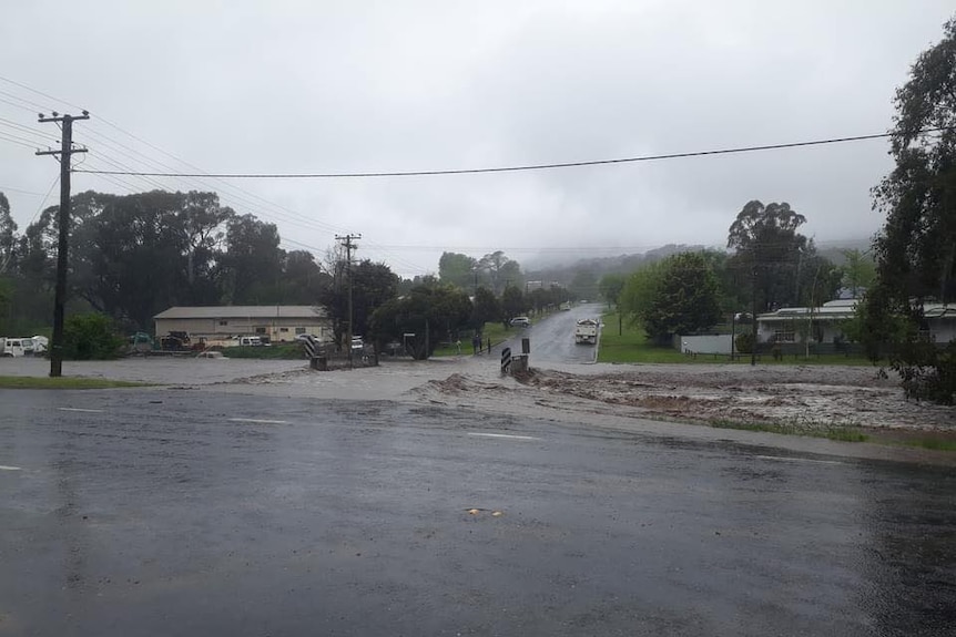 A road covered by a flood.