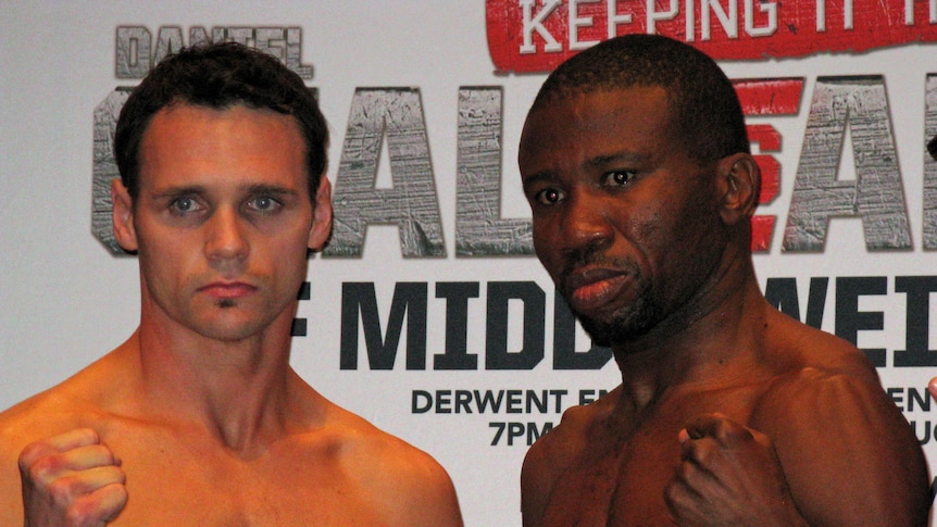 Boxers Daniel Geale and Albert Eromosele after their weigh-in in Hobart