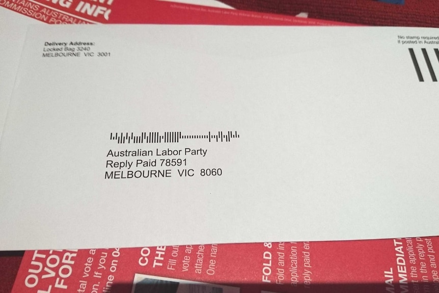 A reply-paid envelope addressed to the Australian Labor Party.