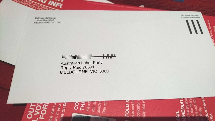 A reply-paid envelope addressed to the Australian Labor Party.
