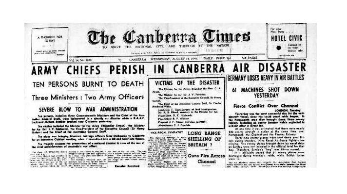 The Canberra Times reports the Canberra Air Disaster.