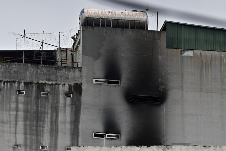 Smoke damage on a building's external wall